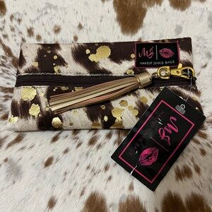 NWT Makeup Junkie size mini Gold and Brown Pouch